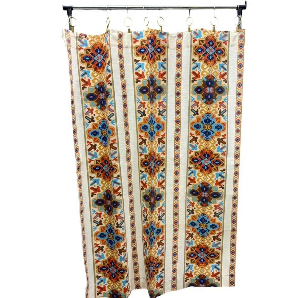 Vintage Southwestern Geometric Curtain Panel Earth Tone Boho 1960s Mod Aesthetic
